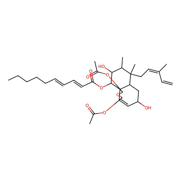 2D Structure of [1,3-Diacetyloxy-5,9-dihydroxy-7,8-dimethyl-7-(3-methylpenta-2,4-dienyl)-1,3,5,6,6a,8,9,10-octahydrobenzo[d][2]benzofuran-10-yl] deca-2,4-dienoate