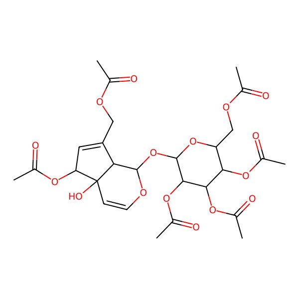 2D Structure of [(2R,3R,4S,5R,6S)-6-[[(1S,4aS,5R,7aR)-5-acetyloxy-7-(acetyloxymethyl)-4a-hydroxy-5,7a-dihydro-1H-cyclopenta[c]pyran-1-yl]oxy]-3,4,5-triacetyloxyoxan-2-yl]methyl acetate