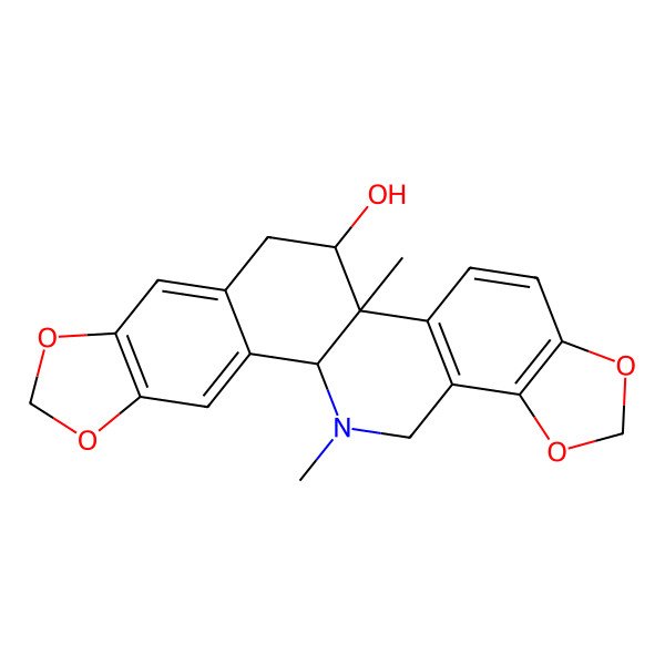 2D Structure of (1S,12R,13R)-13,24-dimethyl-5,7,18,20-tetraoxa-24-azahexacyclo[11.11.0.02,10.04,8.014,22.017,21]tetracosa-2,4(8),9,14(22),15,17(21)-hexaen-12-ol