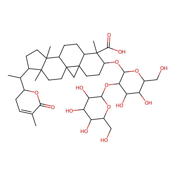 2D Structure of (1S,3R,6S,7R,8R,11S,12S,15R,16R)-6-[(2R,3R,4S,5S,6R)-4,5-dihydroxy-6-(hydroxymethyl)-3-[(2S,3R,4S,5S,6R)-3,4,5-trihydroxy-6-(hydroxymethyl)oxan-2-yl]oxyoxan-2-yl]oxy-7,12,16-trimethyl-15-[(1S)-1-[(2S)-5-methyl-6-oxo-2,3-dihydropyran-2-yl]ethyl]pentacyclo[9.7.0.01,3.03,8.012,16]octadecane-7-carboxylic acid
