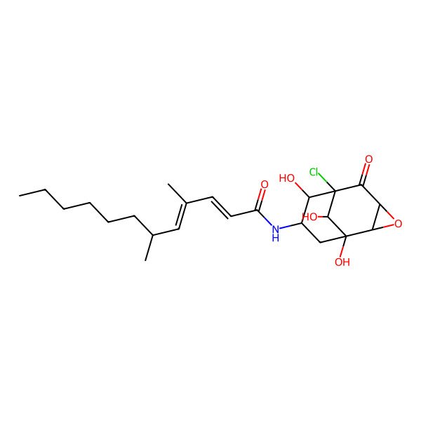 2D Structure of N-(6-chloro-1,7,10-trihydroxy-5-oxo-3-oxatricyclo[4.3.1.02,4]decan-8-yl)-4,6-dimethyldodeca-2,4-dienamide