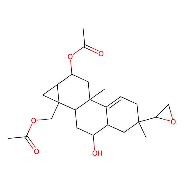 2D Structure of [(1aS,1bS,3R,3aR,5S,7bR,9R,9aR)-9-acetyloxy-3-hydroxy-5,7b-dimethyl-5-[(2S)-oxiran-2-yl]-1,1b,2,3,3a,4,6,8,9,9a-decahydrocyclopropa[a]phenanthren-1a-yl]methyl acetate