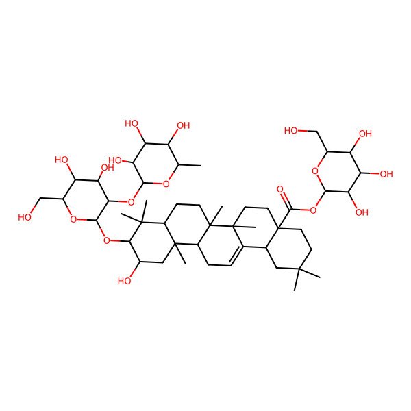 2D Structure of [3,4,5-Trihydroxy-6-(hydroxymethyl)oxan-2-yl] 10-[4,5-dihydroxy-6-(hydroxymethyl)-3-(3,4,5-trihydroxy-6-methyloxan-2-yl)oxyoxan-2-yl]oxy-11-hydroxy-2,2,6a,6b,9,9,12a-heptamethyl-1,3,4,5,6,6a,7,8,8a,10,11,12,13,14b-tetradecahydropicene-4a-carboxylate