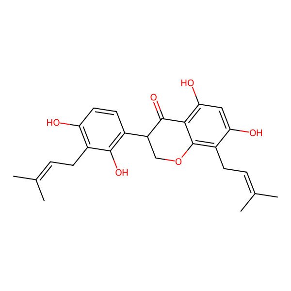 2D Structure of (3S)-3-[2,4-dihydroxy-3-(3-methylbut-2-enyl)phenyl]-5,7-dihydroxy-8-(3-methylbut-2-enyl)-2,3-dihydrochromen-4-one