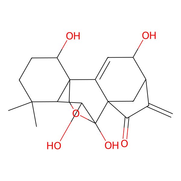 2D Structure of 4,9,10,15-Tetrahydroxy-12,12-dimethyl-6-methylidene-17-oxapentacyclo[7.6.2.15,8.01,11.02,8]octadec-2-en-7-one