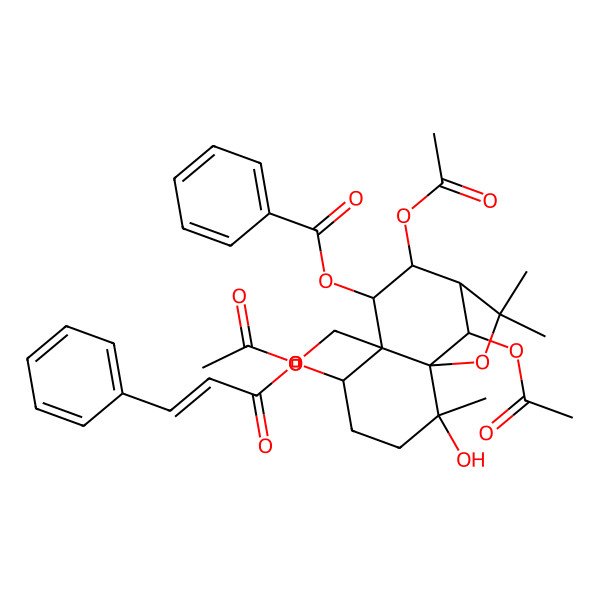2D Structure of [8,12-Diacetyloxy-6-(acetyloxymethyl)-2-hydroxy-2,10,10-trimethyl-5-(3-phenylprop-2-enoyloxy)-11-oxatricyclo[7.2.1.01,6]dodecan-7-yl] benzoate