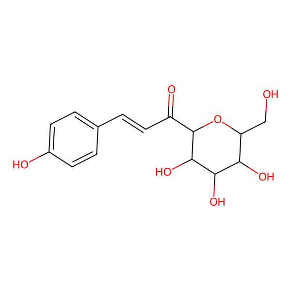 2D Structure of (E)-3-(4-hydroxyphenyl)-1-[(2R,3R,4S,5S,6R)-3,4,5-trihydroxy-6-(hydroxymethyl)oxan-2-yl]prop-2-en-1-one