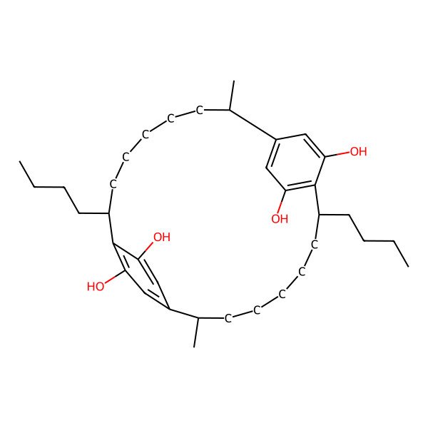2D Structure of 8,19-Dibutyl-2,13-dimethyltricyclo[18.2.2.29,12]hexacosa-1(22),9,11,20,23,25-hexaene-10,21,24,26-tetrol