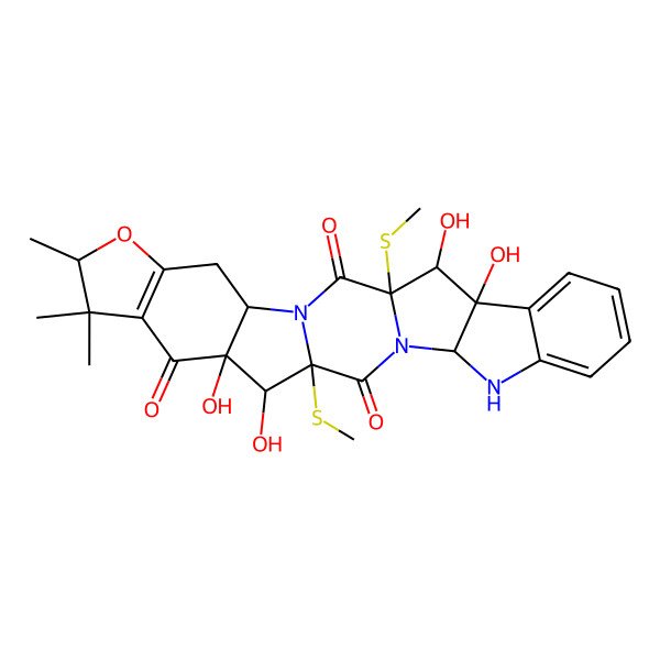 2D Structure of 12,13,25,26-Tetrahydroxy-8,9,9-trimethyl-1,14-bis(methylsulfanyl)-7-oxa-3,16,18-triazaheptacyclo[14.10.0.03,14.04,12.06,10.017,25.019,24]hexacosa-6(10),19,21,23-tetraene-2,11,15-trione