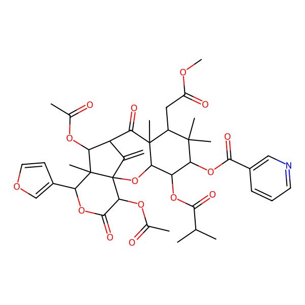 2D Structure of [11,16-Diacetyloxy-13-(furan-3-yl)-7-(2-methoxy-2-oxoethyl)-6,6,8,12-tetramethyl-17-methylidene-4-(2-methylpropanoyloxy)-9,15-dioxo-2,14-dioxatetracyclo[8.6.1.01,12.03,8]heptadecan-5-yl] pyridine-3-carboxylate
