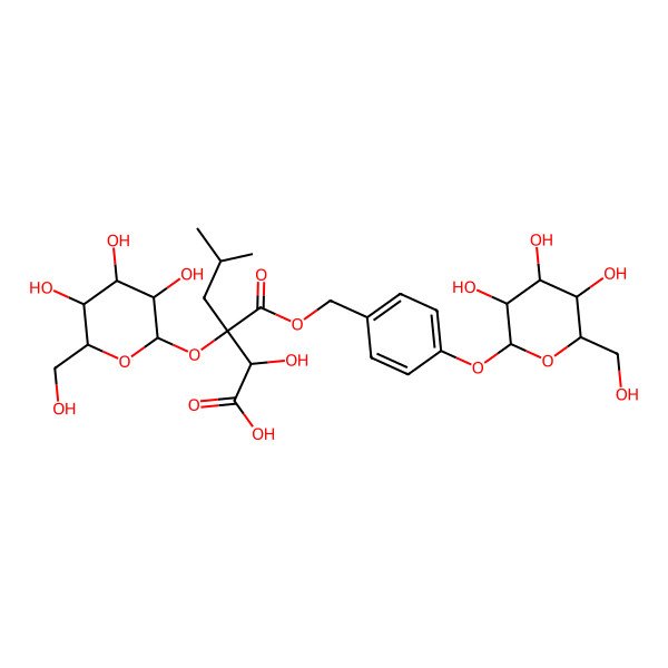 2D Structure of 2-Hydroxy-5-methyl-3-[3,4,5-trihydroxy-6-(hydroxymethyl)oxan-2-yl]oxy-3-[[4-[3,4,5-trihydroxy-6-(hydroxymethyl)oxan-2-yl]oxyphenyl]methoxycarbonyl]hexanoic acid
