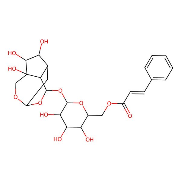2D Structure of [(2R,3S,4S,5R,6S)-3,4,5-trihydroxy-6-[[(1R,4S,5R,6S,7R,8S,9S)-4,5,6-trihydroxy-2,10-dioxatricyclo[5.3.1.04,8]undecan-9-yl]oxy]oxan-2-yl]methyl (E)-3-phenylprop-2-enoate