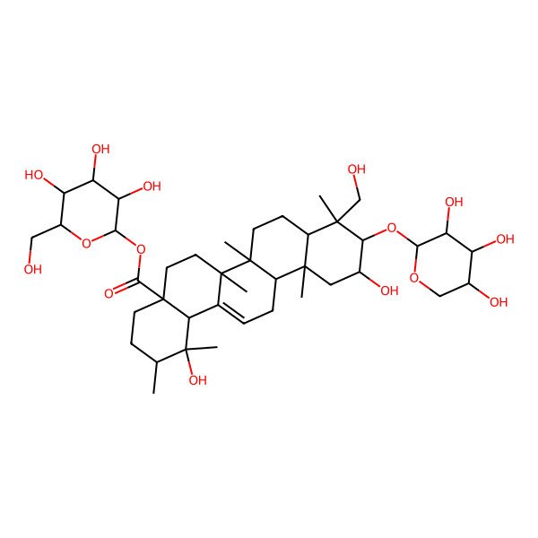 2D Structure of [3,4,5-Trihydroxy-6-(hydroxymethyl)oxan-2-yl] 1,11-dihydroxy-9-(hydroxymethyl)-1,2,6a,6b,9,12a-hexamethyl-10-(3,4,5-trihydroxyoxan-2-yl)oxy-2,3,4,5,6,6a,7,8,8a,10,11,12,13,14b-tetradecahydropicene-4a-carboxylate