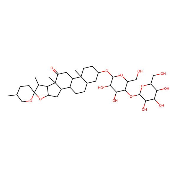 2D Structure of (1R,2S,4S,5'R,6R,7S,8R,9S,12S,13S,16S,18S)-16-[(2R,3R,4R,5R,6R)-3,4-dihydroxy-6-(hydroxymethyl)-5-[(2S,3R,4S,5S,6R)-3,4,5-trihydroxy-6-(hydroxymethyl)oxan-2-yl]oxyoxan-2-yl]oxy-5',7,9,13-tetramethylspiro[5-oxapentacyclo[10.8.0.02,9.04,8.013,18]icosane-6,2'-oxane]-10-one