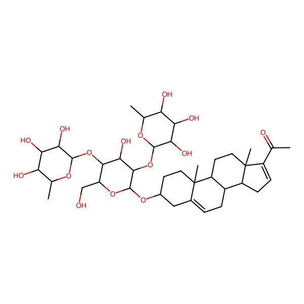 2D Structure of 1-[3-[4-hydroxy-6-(hydroxymethyl)-3,5-bis[(3,4,5-trihydroxy-6-methyloxan-2-yl)oxy]oxan-2-yl]oxy-10,13-dimethyl-2,3,4,7,8,9,11,12,14,15-decahydro-1H-cyclopenta[a]phenanthren-17-yl]ethanone