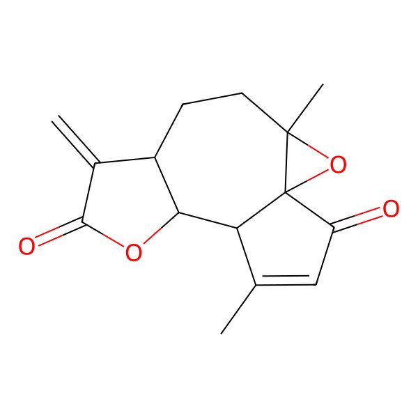 2D Structure of (1R,3S,6S,10S,11S)-3,12-dimethyl-7-methylidene-2,9-dioxatetracyclo[9.3.0.01,3.06,10]tetradec-12-ene-8,14-dione