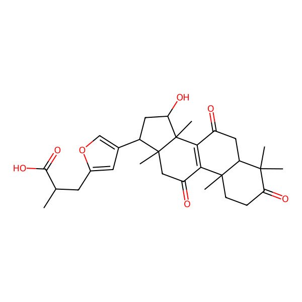 2D Structure of 3-[4-(15-Hydroxy-4,4,10,13,14-pentamethyl-3,7,11-trioxo-1,2,5,6,12,15,16,17-octahydrocyclopenta[a]phenanthren-17-yl)furan-2-yl]-2-methylpropanoic acid