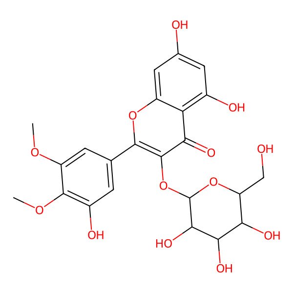 2D Structure of 5,7-Dihydroxy-2-(3-hydroxy-4,5-dimethoxyphenyl)-3-[3,4,5-trihydroxy-6-(hydroxymethyl)oxan-2-yl]oxychromen-4-one