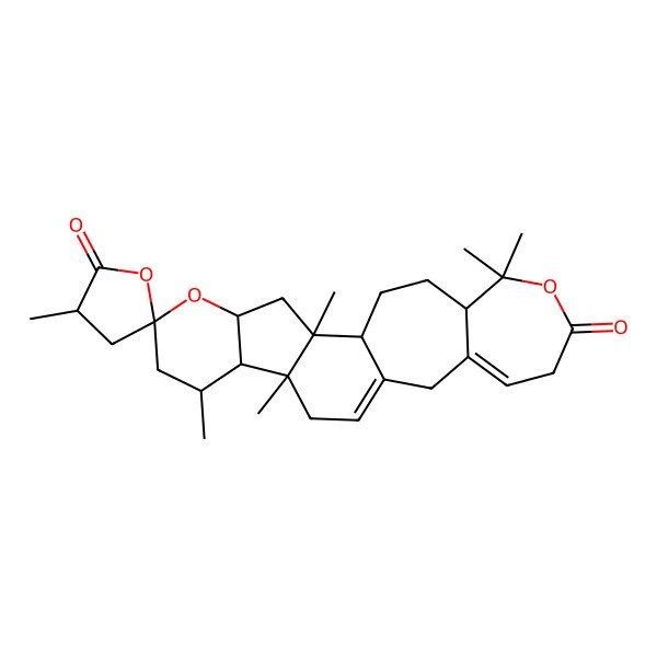2D Structure of 2,3',8,10,20,20-Hexamethylspiro[5,19-dioxapentacyclo[11.10.0.02,10.04,9.015,21]tricosa-12,15-diene-6,5'-oxolane]-2',18-dione