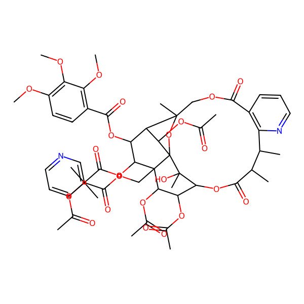 2D Structure of [(1R,3R,13R,14R,17R,18R,19S,20R,21R,22S,23S,24R,25S)-18,19,24-triacetyloxy-21-(2-acetyloxy-2-methylpropanoyl)oxy-25-hydroxy-3,13,14,25-tetramethyl-6,15-dioxo-22-(2,3,4-trimethoxybenzoyl)oxy-2,5,16-trioxa-11-azapentacyclo[15.7.1.01,20.03,23.07,12]pentacosa-7(12),8,10-trien-20-yl]methyl pyridine-3-carboxylate