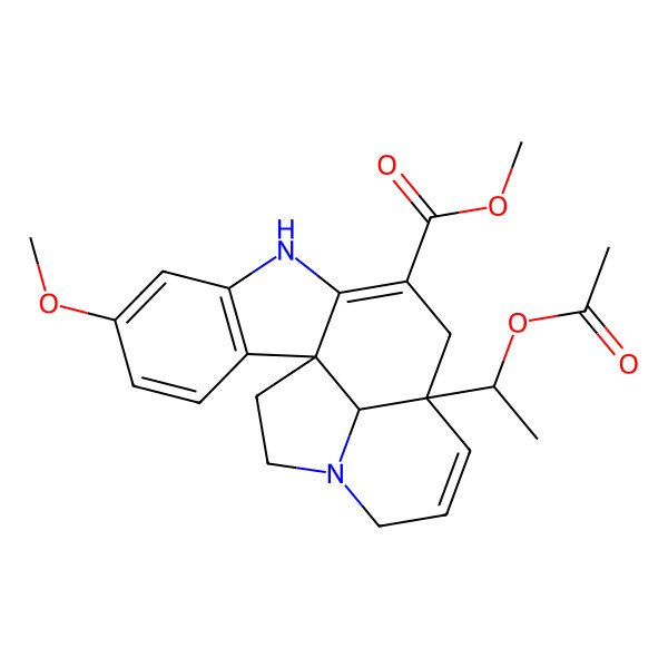 2D Structure of methyl (1R,12S,19R)-12-[(1S)-1-acetyloxyethyl]-5-methoxy-8,16-diazapentacyclo[10.6.1.01,9.02,7.016,19]nonadeca-2(7),3,5,9,13-pentaene-10-carboxylate
