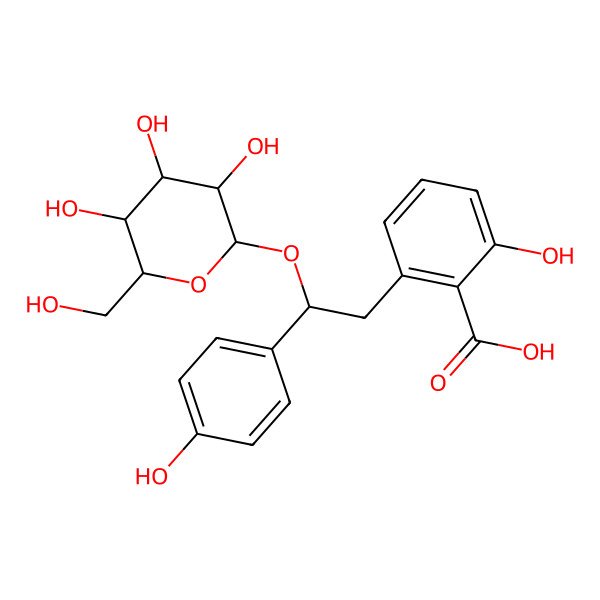 2D Structure of 2-hydroxy-6-[(2R)-2-(4-hydroxyphenyl)-2-[(2R,3S,4S,5S,6R)-3,4,5-trihydroxy-6-(hydroxymethyl)oxan-2-yl]oxyethyl]benzoic acid