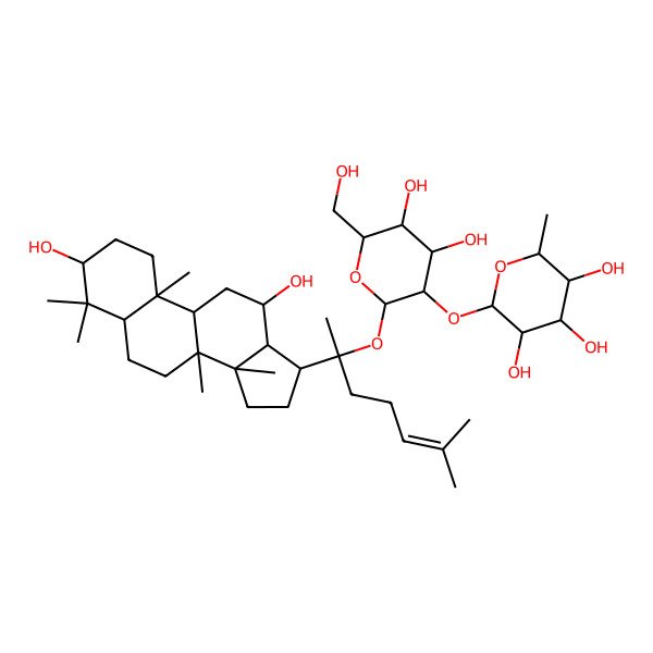 2D Structure of 2-[2-[2-(3,12-dihydroxy-4,4,8,10,14-pentamethyl-2,3,5,6,7,9,11,12,13,15,16,17-dodecahydro-1H-cyclopenta[a]phenanthren-17-yl)-6-methylhept-5-en-2-yl]oxy-4,5-dihydroxy-6-(hydroxymethyl)oxan-3-yl]oxy-6-methyloxane-3,4,5-triol