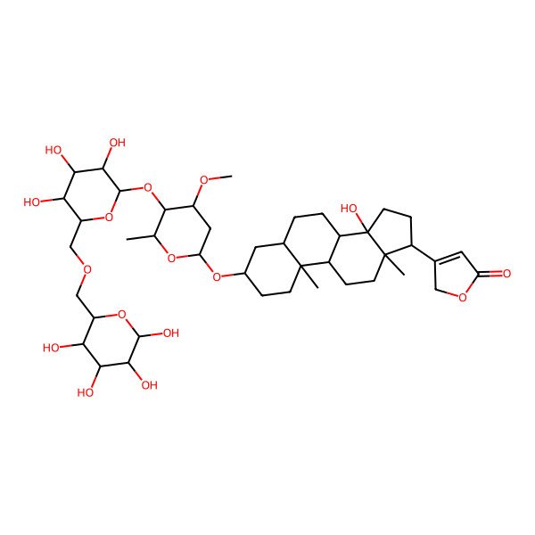 2D Structure of 3-[14-hydroxy-3-[4-methoxy-6-methyl-5-[3,4,5-trihydroxy-6-[(3,4,5,6-tetrahydroxyoxan-2-yl)methoxymethyl]oxan-2-yl]oxyoxan-2-yl]oxy-10,13-dimethyl-1,2,3,4,5,6,7,8,9,11,12,15,16,17-tetradecahydrocyclopenta[a]phenanthren-17-yl]-2H-furan-5-one