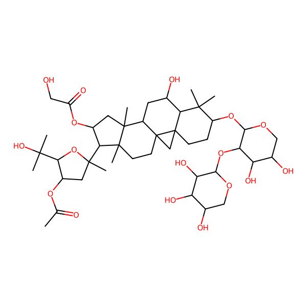 2D Structure of [15-[4-Acetyloxy-5-(2-hydroxypropan-2-yl)-2-methyloxolan-2-yl]-6-[4,5-dihydroxy-3-(3,4,5-trihydroxyoxan-2-yl)oxyoxan-2-yl]oxy-9-hydroxy-7,7,12,16-tetramethyl-14-pentacyclo[9.7.0.01,3.03,8.012,16]octadecanyl] 2-hydroxyacetate