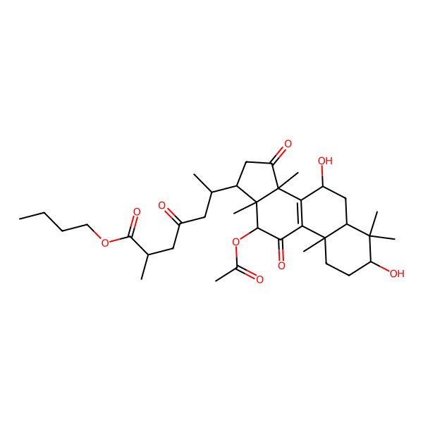 2D Structure of butyl 6-(12-acetyloxy-3,7-dihydroxy-4,4,10,13,14-pentamethyl-11,15-dioxo-2,3,5,6,7,12,16,17-octahydro-1H-cyclopenta[a]phenanthren-17-yl)-2-methyl-4-oxoheptanoate