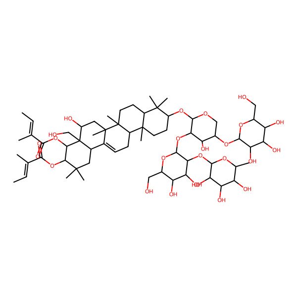 2D Structure of [10-[3-[4,5-Dihydroxy-6-(hydroxymethyl)-3-(3,4,5-trihydroxy-6-methyloxan-2-yl)oxyoxan-2-yl]oxy-4-hydroxy-5-[3,4,5-trihydroxy-6-(hydroxymethyl)oxan-2-yl]oxyoxan-2-yl]oxy-5-hydroxy-4a-(hydroxymethyl)-2,2,6a,6b,9,9,12a-heptamethyl-4-(2-methylbut-2-enoyloxy)-1,3,4,5,6,6a,7,8,8a,10,11,12,13,14b-tetradecahydropicen-3-yl] 2-methylbut-2-enoate