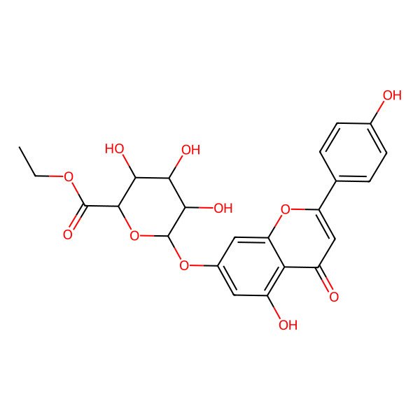 2D Structure of ethyl (2S,3S,4S,5R,6S)-3,4,5-trihydroxy-6-[5-hydroxy-2-(4-hydroxyphenyl)-4-oxochromen-7-yl]oxyoxane-2-carboxylate