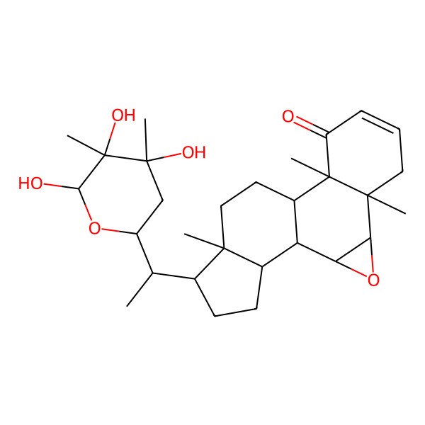 2D Structure of 5,10,14-Trimethyl-15-[1-(4,5,6-trihydroxy-4,5-dimethyloxan-2-yl)ethyl]-3-oxapentacyclo[9.7.0.02,4.05,10.014,18]octadec-7-en-9-one