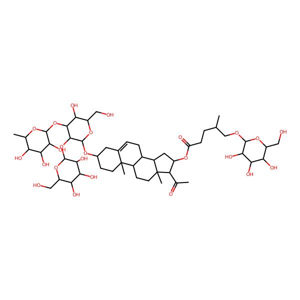 2D Structure of [17-acetyl-3-[5-hydroxy-6-(hydroxymethyl)-3-[3,4,5-trihydroxy-6-(hydroxymethyl)oxan-2-yl]oxy-4-(3,4,5-trihydroxy-6-methyloxan-2-yl)oxyoxan-2-yl]oxy-10,13-dimethyl-2,3,4,7,8,9,11,12,14,15,16,17-dodecahydro-1H-cyclopenta[a]phenanthren-16-yl] 4-methyl-5-[3,4,5-trihydroxy-6-(hydroxymethyl)oxan-2-yl]oxypentanoate