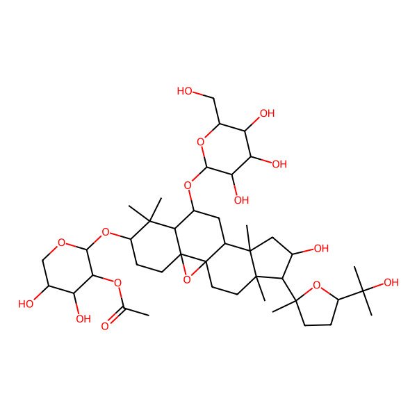 2D Structure of [4,5-Dihydroxy-2-[[14-hydroxy-15-[5-(2-hydroxypropan-2-yl)-2-methyloxolan-2-yl]-7,7,12,16-tetramethyl-9-[3,4,5-trihydroxy-6-(hydroxymethyl)oxan-2-yl]oxy-2-oxapentacyclo[9.7.0.01,3.03,8.012,16]octadecan-6-yl]oxy]oxan-3-yl] acetate