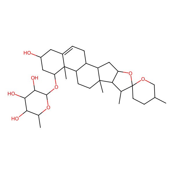 2D Structure of 2-(16-Hydroxy-5',7,9,13-tetramethylspiro[5-oxapentacyclo[10.8.0.02,9.04,8.013,18]icos-18-ene-6,2'-oxane]-14-yl)oxy-6-methyloxane-3,4,5-triol