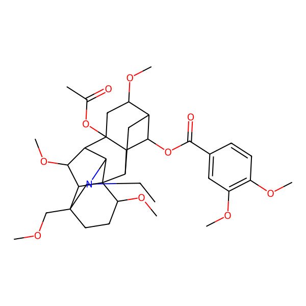 2D Structure of [8-Acetyloxy-11-ethyl-6,16,18-trimethoxy-13-(methoxymethyl)-11-azahexacyclo[7.7.2.12,5.01,10.03,8.013,17]nonadecan-4-yl] 3,4-dimethoxybenzoate