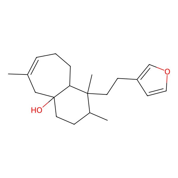 2D Structure of (1S,2R,4aR,9aR)-1-[2-(furan-3-yl)ethyl]-1,2,6-trimethyl-3,4,5,8,9,9a-hexahydro-2H-benzo[7]annulen-4a-ol
