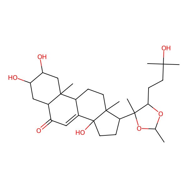 2D Structure of 2,3,14-trihydroxy-17-[5-(3-hydroxy-3-methylbutyl)-2,4-dimethyl-1,3-dioxolan-4-yl]-10,13-dimethyl-2,3,4,5,9,11,12,15,16,17-decahydro-1H-cyclopenta[a]phenanthren-6-one