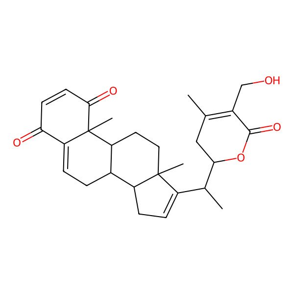 2D Structure of (8S,9S,10R,13S,14S)-17-[(1S)-1-[(2R)-5-(hydroxymethyl)-4-methyl-6-oxo-2,3-dihydropyran-2-yl]ethyl]-10,13-dimethyl-8,9,11,12,14,15-hexahydro-7H-cyclopenta[a]phenanthrene-1,4-dione