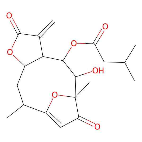 2D Structure of [(2R,4R,8S,9S,10R,11S)-10-hydroxy-2,11-dimethyl-7-methylidene-6,12-dioxo-5,14-dioxatricyclo[9.2.1.04,8]tetradec-1(13)-en-9-yl] 3-methylbutanoate