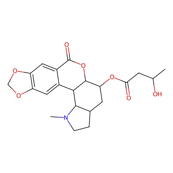 2D Structure of [(2S,3R,7R,9S,10R)-4-methyl-12-oxo-11,16,18-trioxa-4-azapentacyclo[11.7.0.02,10.03,7.015,19]icosa-1(20),13,15(19)-trien-9-yl] (3S)-3-hydroxybutanoate