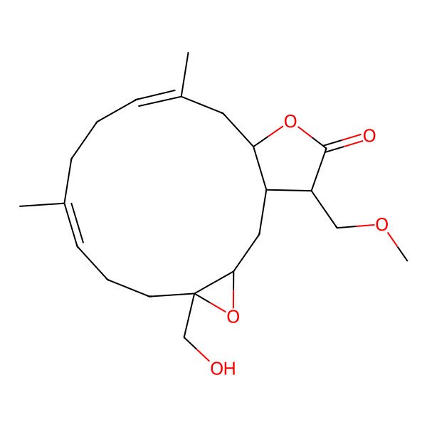 2D Structure of (1S,3S,5R,8E,12E,15R,18R)-5-(hydroxymethyl)-18-(methoxymethyl)-9,13-dimethyl-4,16-dioxatricyclo[13.3.0.03,5]octadeca-8,12-dien-17-one