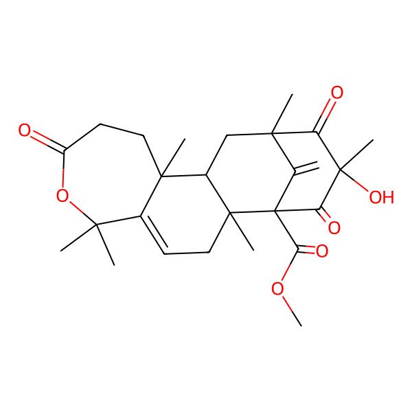 2D Structure of methyl (1R,2S,11S,12S,14S,16S)-16-hydroxy-2,6,6,11,14,16-hexamethyl-18-methylidene-8,15,17-trioxo-7-oxatetracyclo[12.3.1.02,12.05,11]octadec-4-ene-1-carboxylate