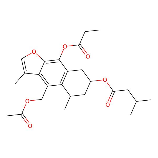 2D Structure of [(5S,7S)-4-(acetyloxymethyl)-3,5-dimethyl-9-propanoyloxy-5,6,7,8-tetrahydrobenzo[f][1]benzofuran-7-yl] 3-methylbutanoate