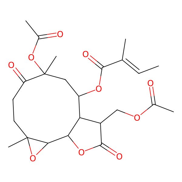 2D Structure of [(1S,2S,4R,8R,10S,11R,12R)-8-acetyloxy-12-(acetyloxymethyl)-4,8-dimethyl-7,13-dioxo-3,14-dioxatricyclo[9.3.0.02,4]tetradecan-10-yl] (E)-2-methylbut-2-enoate