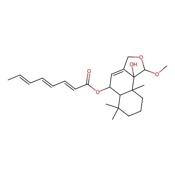 2D Structure of [(1R,5R,5aS,9aS,9bS)-9b-hydroxy-1-methoxy-6,6,9a-trimethyl-3,5,5a,7,8,9-hexahydro-1H-benzo[e][2]benzofuran-5-yl] (2E,4E,6E)-octa-2,4,6-trienoate