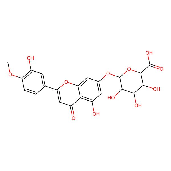 2D Structure of (2S,3S,4S,5R)-3,4,5-trihydroxy-6-[5-hydroxy-2-(3-hydroxy-4-methoxyphenyl)-4-oxochromen-7-yl]oxyoxane-2-carboxylic acid