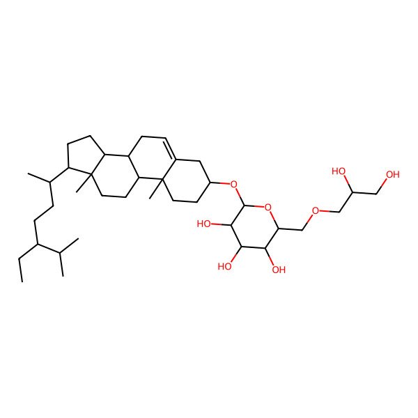 2D Structure of (2R,3S,4S,5R,6R)-2-[[(2R)-2,3-dihydroxypropoxy]methyl]-6-[[(3S,8S,9S,10R,13R,14S,17R)-17-[(2R,5R)-5-ethyl-6-methylheptan-2-yl]-10,13-dimethyl-2,3,4,7,8,9,11,12,14,15,16,17-dodecahydro-1H-cyclopenta[a]phenanthren-3-yl]oxy]oxane-3,4,5-triol