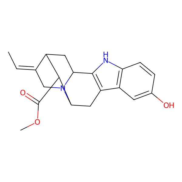 2D Structure of methyl (1S,12S,13S,14R,15E)-15-ethylidene-7-hydroxy-3,17-diazapentacyclo[12.3.1.02,10.04,9.012,17]octadeca-2(10),4(9),5,7-tetraene-13-carboxylate